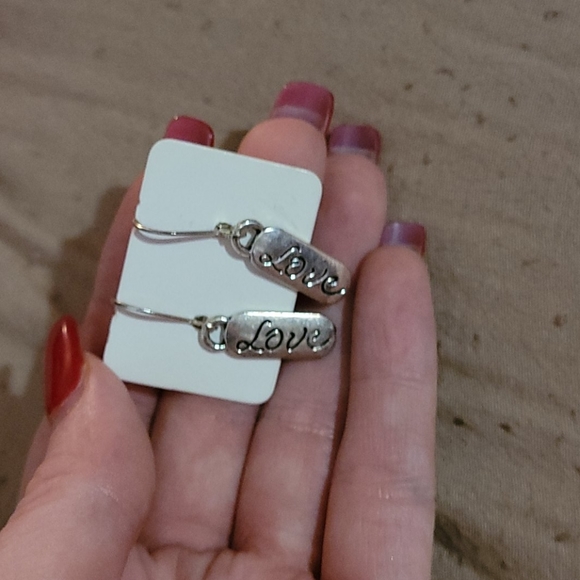 5/$25 Handmade sterling silver "love" dangle earrings - Picture 2 of 6